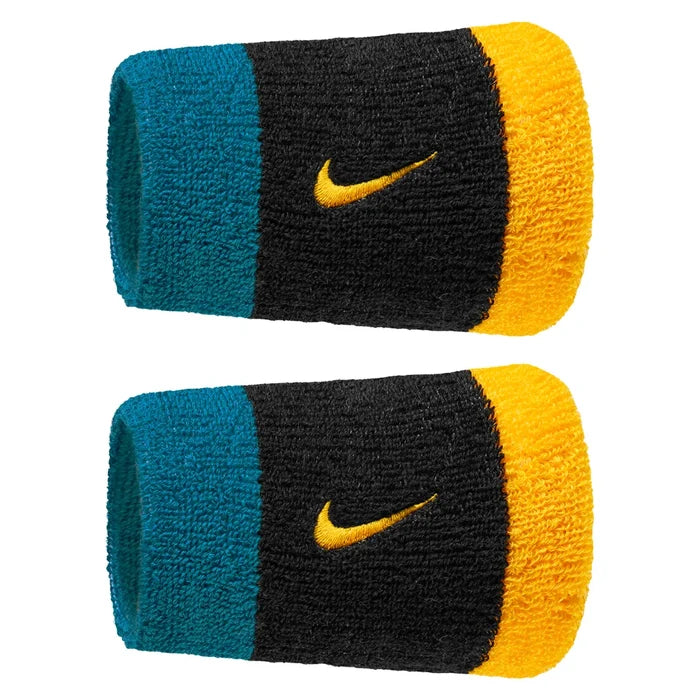 Swoosh Classic Doublewide Wristbands 2 Pack, Nike, 047 Black/Green Abyss, Tennis Express, N1012406-F26-047-BLACK-GREEN-ABYSS-1