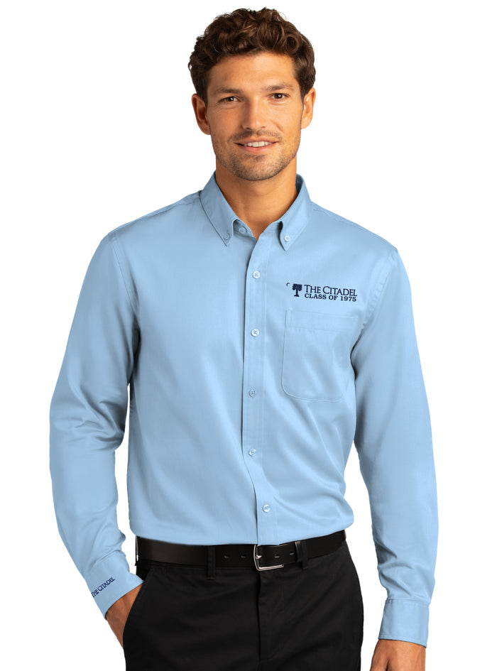 The Citadel, Big Red, Crescent, Class of 1975, Long Sleeve Twill Shirt- Carolina Blue