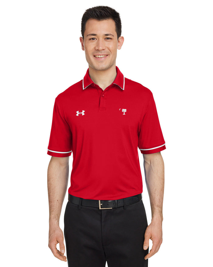 Big Red Palmetto Under Armour Men's Tipped Teams Performance Polo- Red