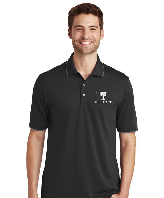 The Citadel, Big Red logo, UV Micro-Mesh Tipped Polo - black