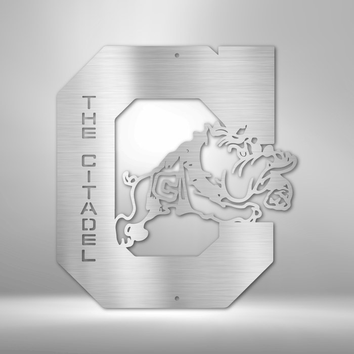 The Citadel, Block C Jumping Bulldog - Metal Wall Art