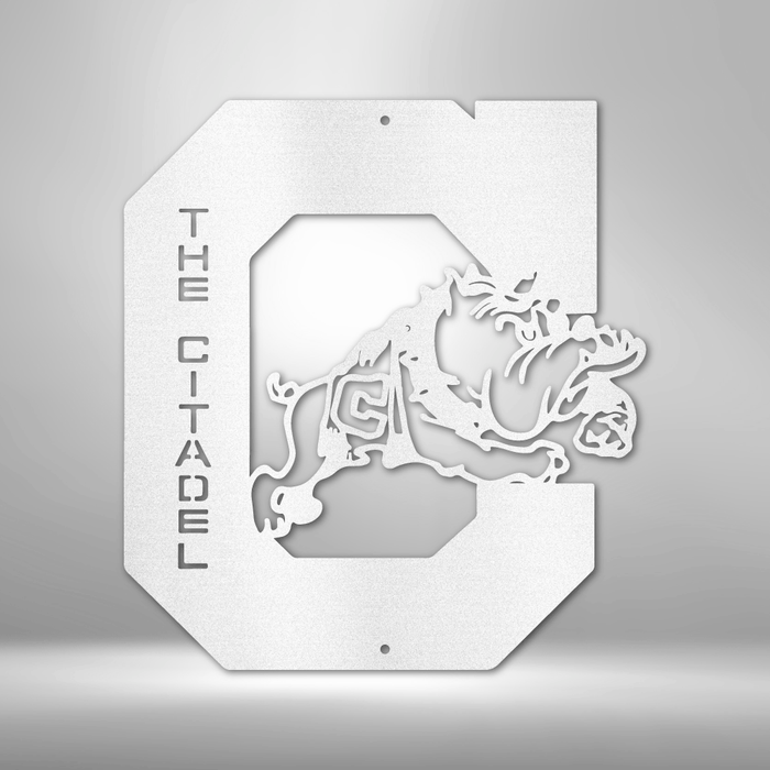 The Citadel, Block C Jumping Bulldog - Metal Wall Art