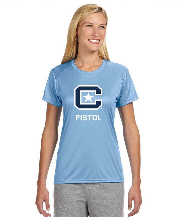 The Citadel, Club Sports - Pistol, A4 Ladies' Cooling Performance T-Shirt-Carolina Blue