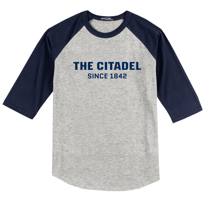 The Citadel, Raglan Jersey T Shirt- Atletic Heather Grey / Navy