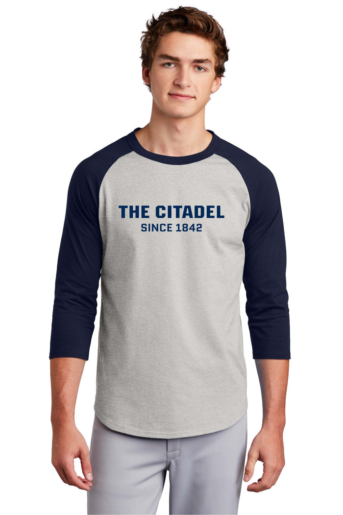 The Citadel, Raglan Jersey T Shirt- Atletic Heather Grey / Navy