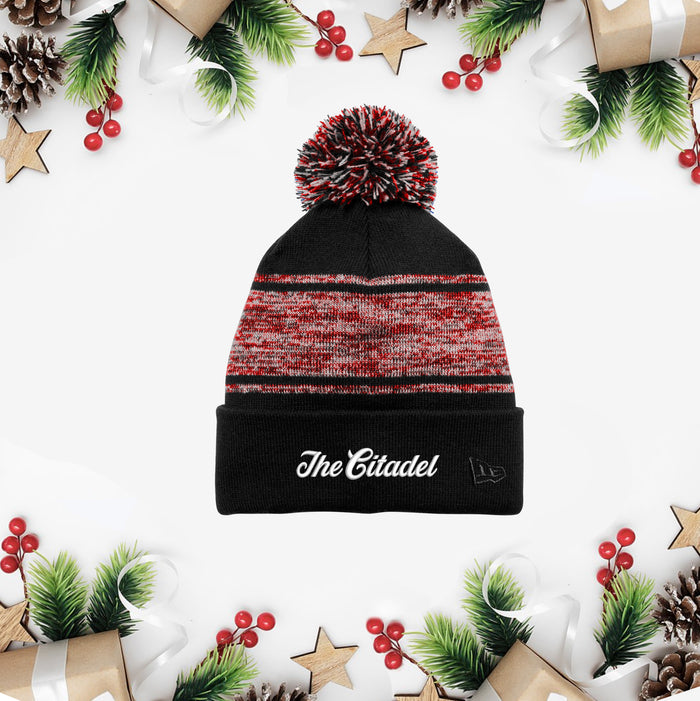 The Citadel Script, Embroidered, Scarlet, Limited Edition New Era ® Knit Chilled Pom