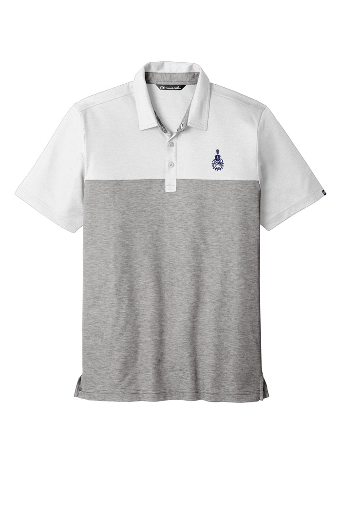 Spike TravisMathew Oceanside Blocked Polo- Blue Night-White-Quiet Sade Grey Heather