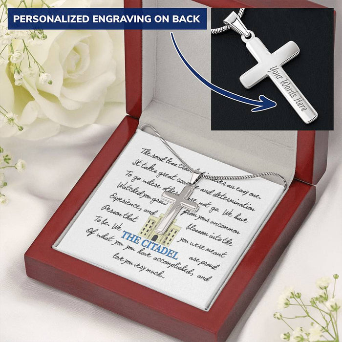 The Road Less Traveled Custom Engravable Cross Necklace