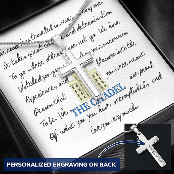 The Road Less Traveled Custom Engravable Cross Necklace