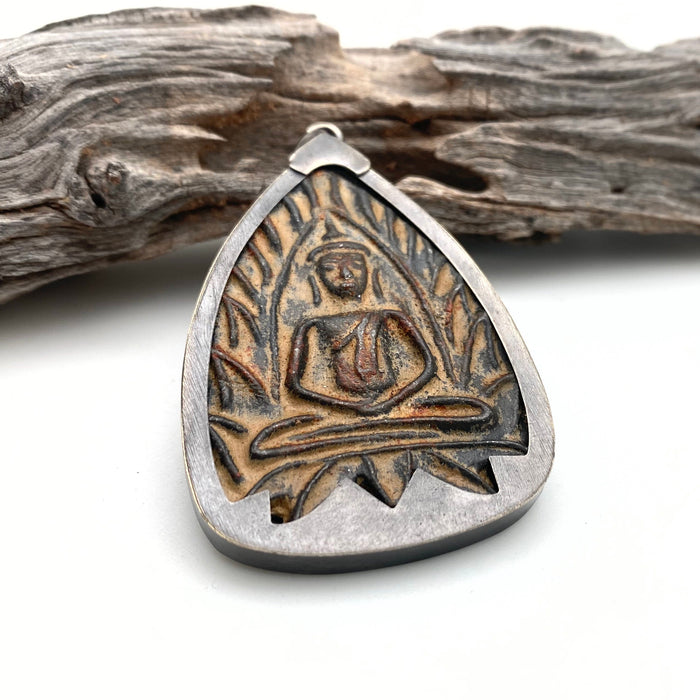 Triangular Sitting Khun Phaen Buddha Amulet Pendant From Thailand (LAP18)