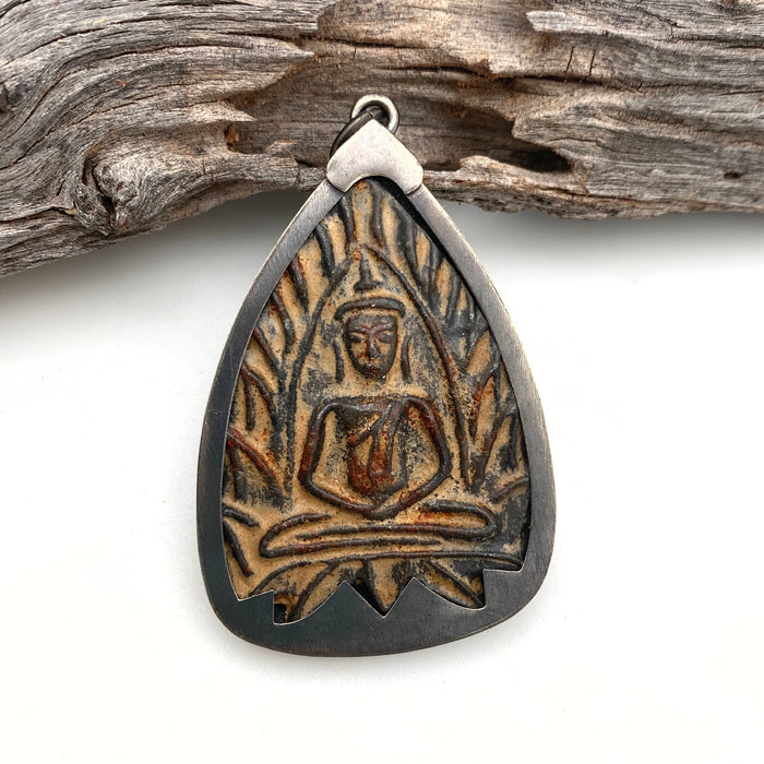 Triangular Sitting Khun Phaen Buddha Amulet Pendant From Thailand (LAP18)