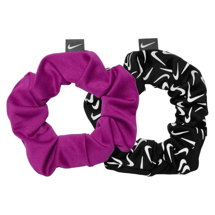 Unisex Gathered Reflective Graphic Hair Ties 2 Pack Hot Fuchsia and Black