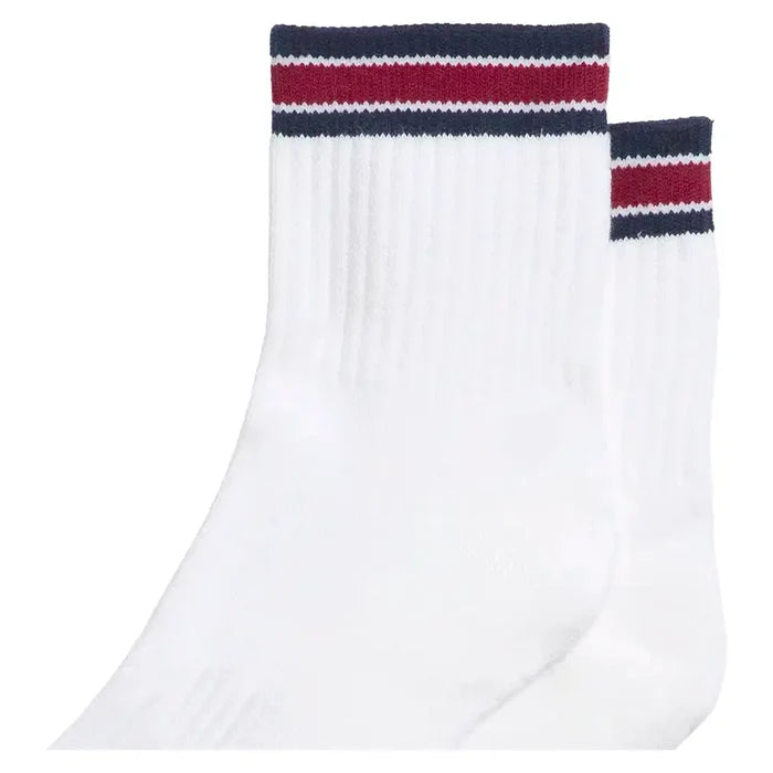 Unisex Quarter-Length Stripe Socks Bright White and Red Stripe