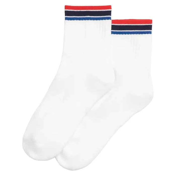 Unisex Quarter-Length Stripe Socks Bright White