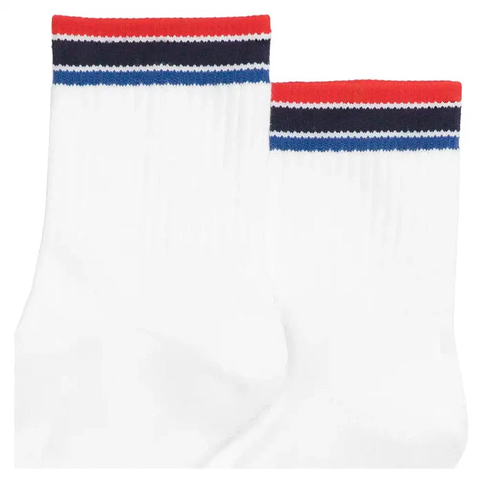 Unisex Quarter-Length Stripe Socks Bright White