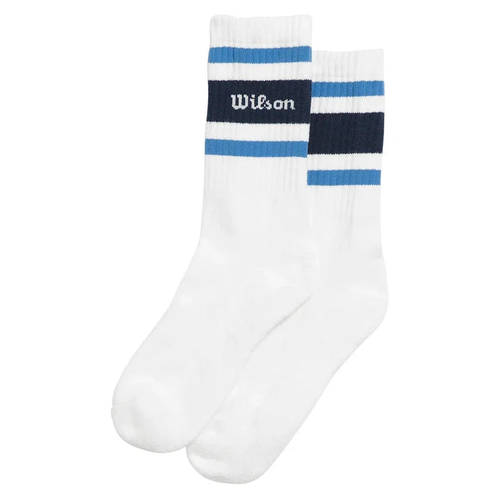Unisex Stripe Script Crew Socks Bright White and Ally Blue