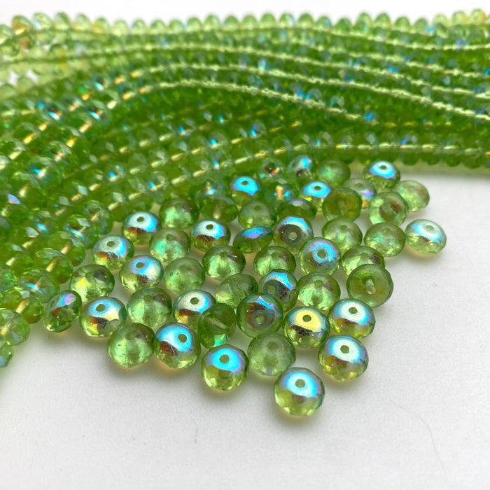 UV Green AB Finish Faceted Roundelle Czech Glass Beads (4x7mm) (GCG128)
