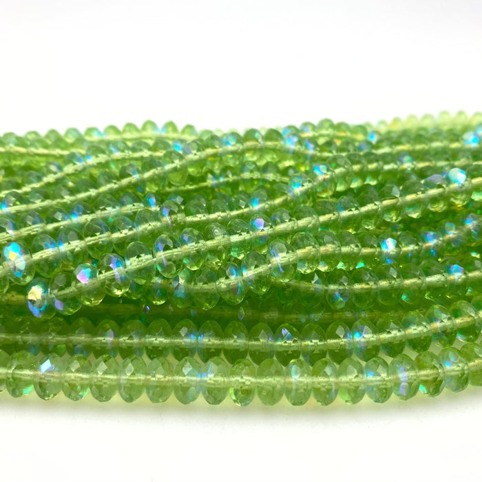 UV Green AB Finish Faceted Roundelle Czech Glass Beads (4x7mm) (GCG128)