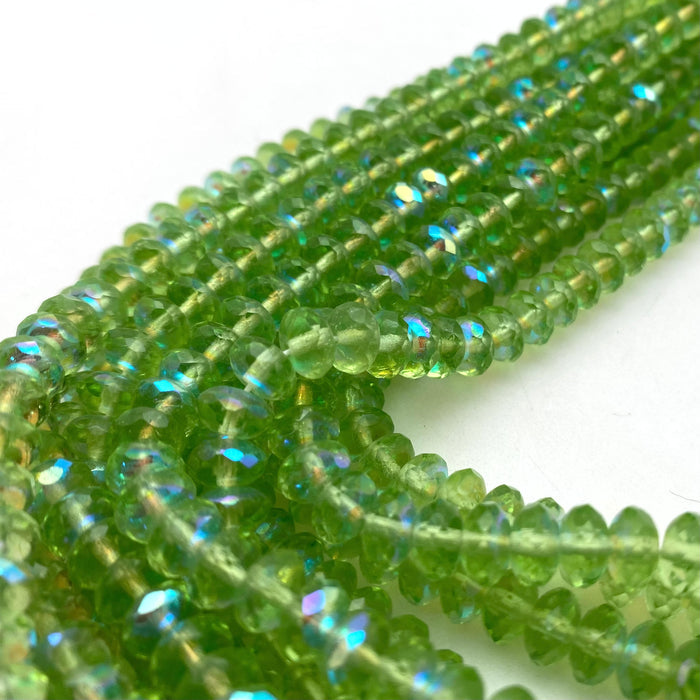 UV Green AB Finish Faceted Roundelle Czech Glass Beads (4x7mm) (GCG128)