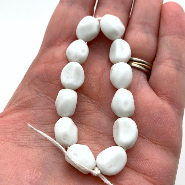 Vintage 1930's White Non-Symmetrical Opaque Peanut Shaped Japanese Glass Beads (11x13mm) (WJG16)