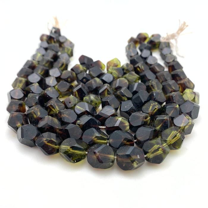 Vintage 1970's Dark Seaweed/Olive Green Table Cut Czech Glass Beads (11x12mm) (GCG139)