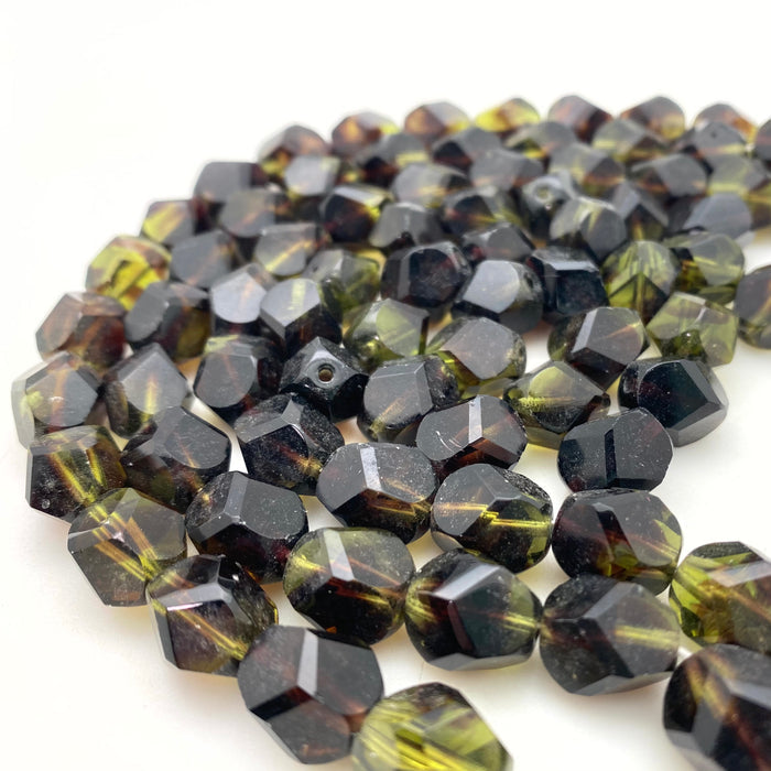 Vintage 1970's Dark Seaweed/Olive Green Table Cut Czech Glass Beads (11x12mm) (GCG139)