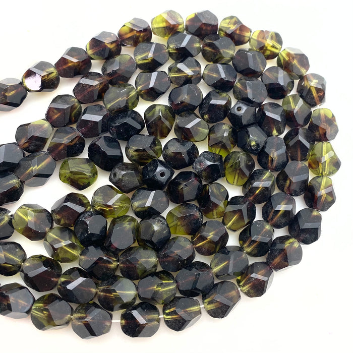 Vintage 1970's Dark Seaweed/Olive Green Table Cut Czech Glass Beads (11x12mm) (GCG139)