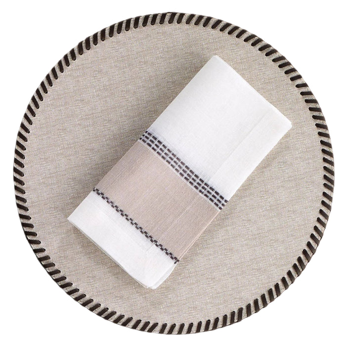 Set of four Bodrum Whipstitch Beige Place Mats from 2301 Table Linens, showcasing textured fabric and elegant stitching.
