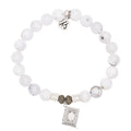 White Chalcedony Gemstone Bracelet with Memories Sterling Silver Charm