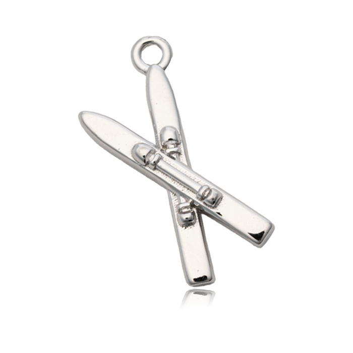White Chalcedony Gemstone Bracelet with Skis Sterling Silver Charm