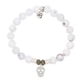 White Chalcedony Gemstone Bracelet with Skull CZ Sterling Silver Charm