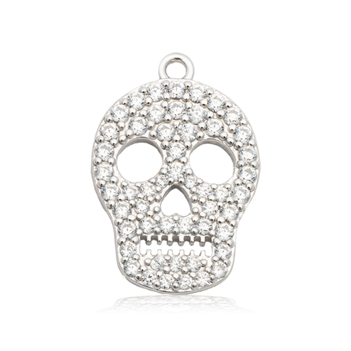 White Chalcedony Gemstone Bracelet with Skull CZ Sterling Silver Charm