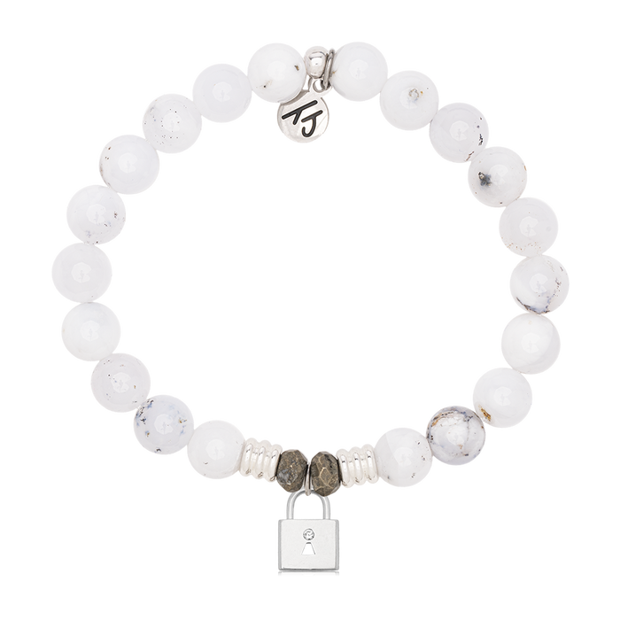 White Chalcedony Gemstone Bracelet with Unbreakable Friendship Sterling Silver Charm