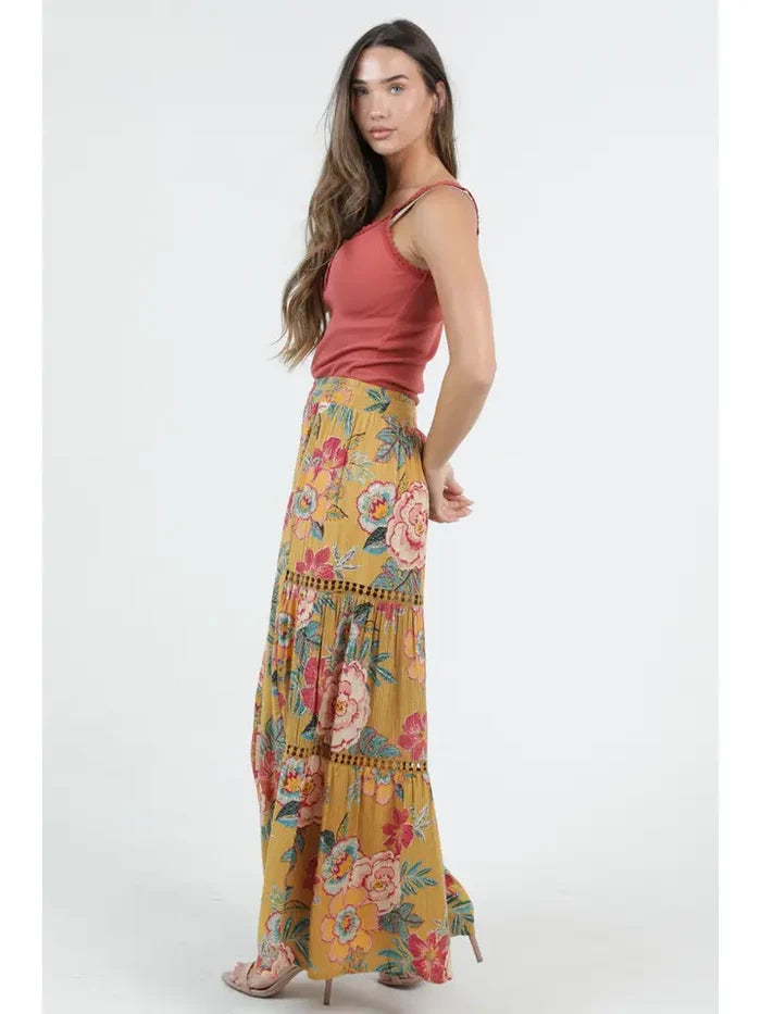Wide Leg Pants with Lace Inserts