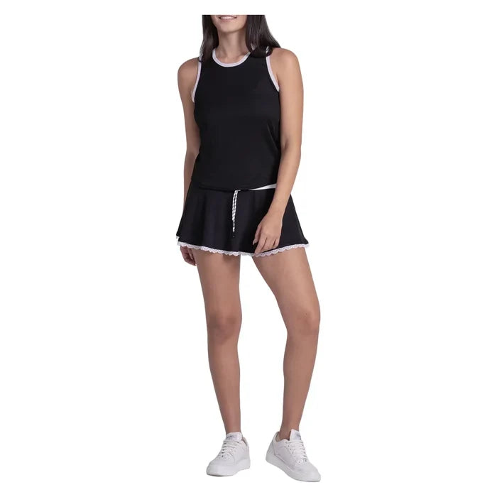Women's Airplay Rib Tennis Tank Black and White, Lucky In Love, Tennis Express, CX182-001-3