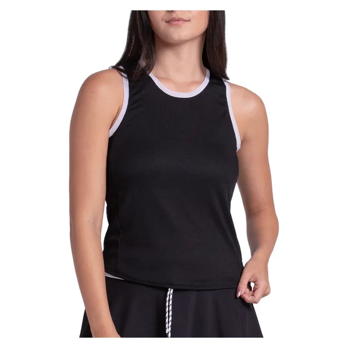 Women's Airplay Rib Tank Black and White, Lucky In Love, Black/White, Pickleball Express, CX182-001-BLACK-WHITE-1