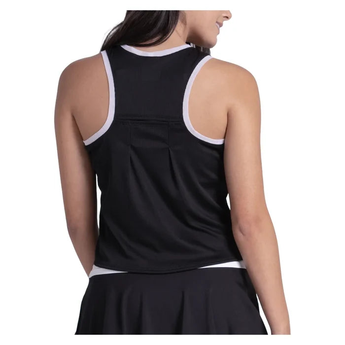 Women's Airplay Rib Tank Black and White, Lucky In Love, Pickleball Express, CX182-001-1