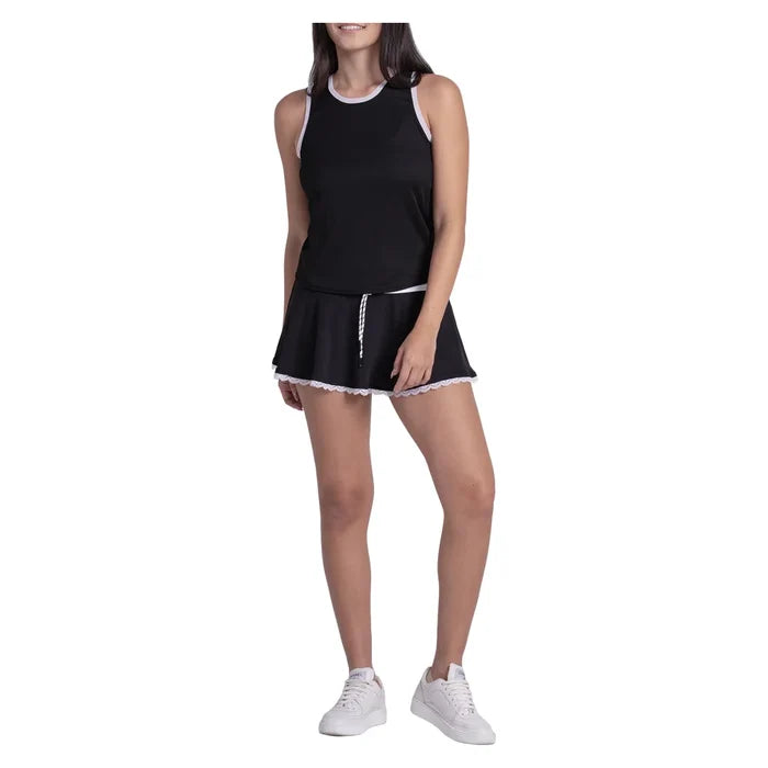 Women's Airplay Rib Tank Black and White, Lucky In Love, Pickleball Express, CX182-001-3