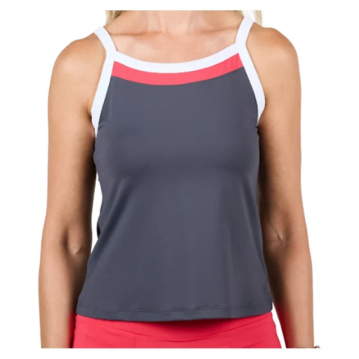 Women's Berry Fusion Tennis Tank Dark Grey and Berry Red