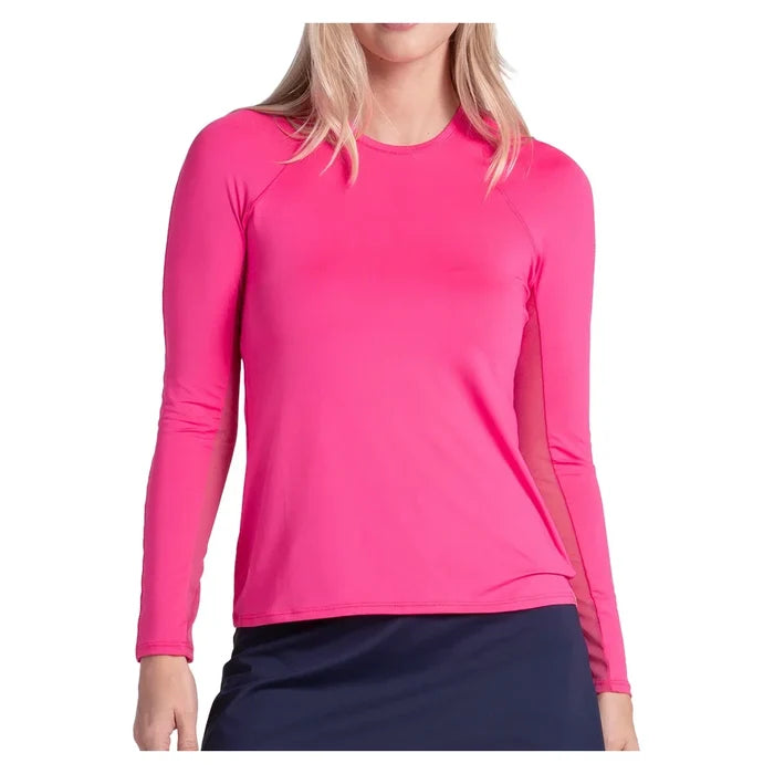 Women's Breeze Long Sleeve Tennis Top Shocking Pink, Lucky In Love, Shocking Pink, Tennis Express, CT908-645-SHOCKING-PINK-1