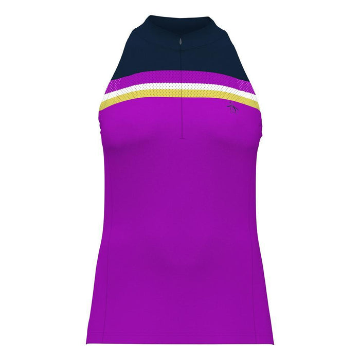 Womens Color Block Zip Halter Tank Purple Cactus Flower