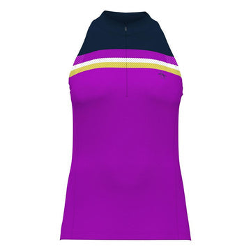 Womens Color Block Zip Halter Tank Purple Cactus Flower