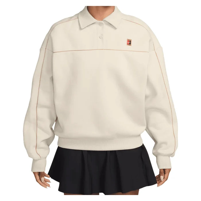 Women's Court Collection Long Sleeve Fleece Top, Nike, 104 Lt Orewood Brown, Pickleball Express, IU3253-H26-104-LT-OREWOOD-BROWN-1