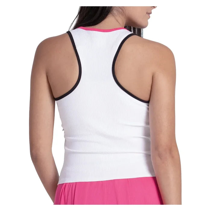 Women's Court Rib Racerback Tennis Tank White and Black, Lucky In Love, Tennis Express, CX186-121-1
