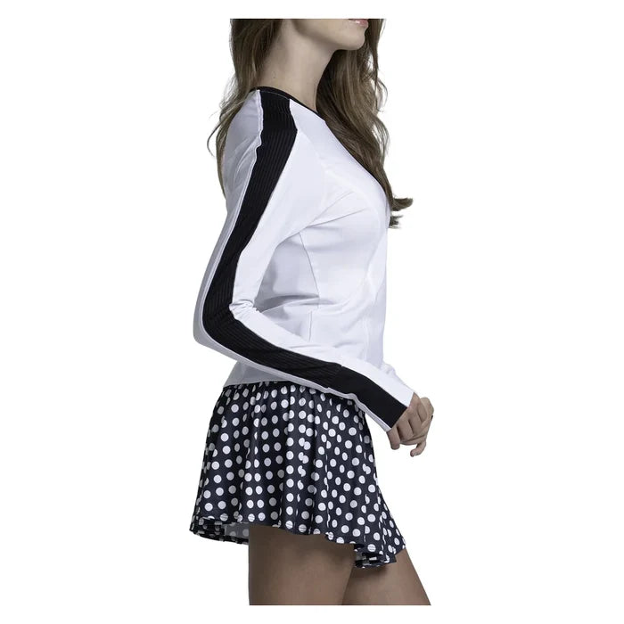 Women's Double Play Long Sleeve Top White and Black, Lucky In Love, Pickleball Express, CX199-121-2