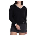 Women's Double V-Neck Sweater Black, Lucky In Love, Black, Pickleball Express, CX196-44J001-BLACK-1