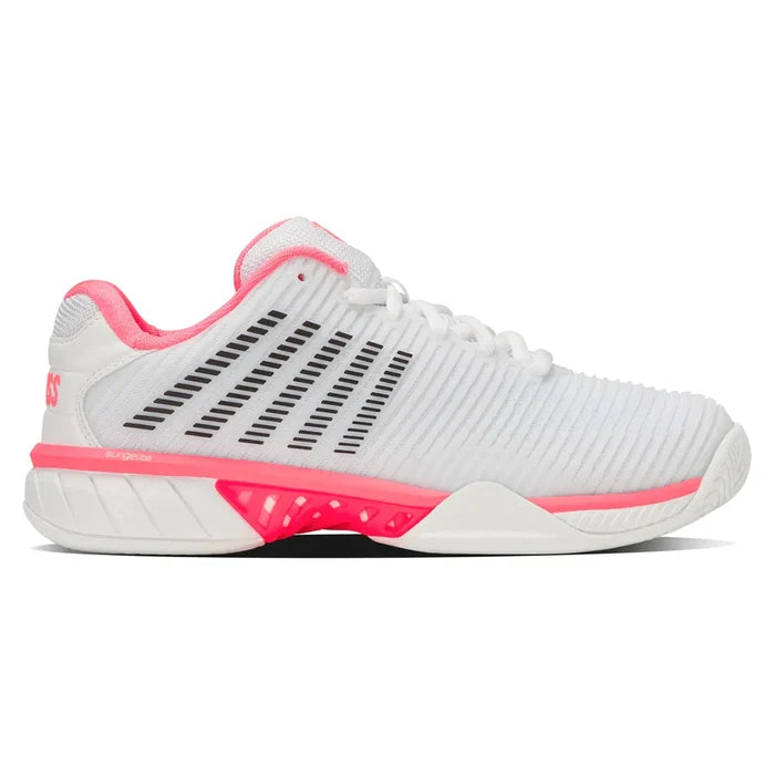 Women's Hypercourt Express 2 D Width Court Shoes White and Neon Pastel Pink