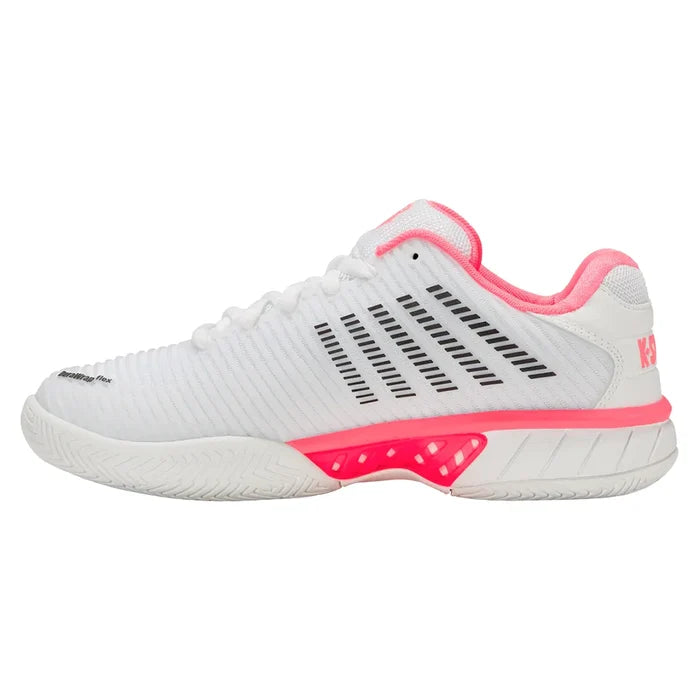 Women's Hypercourt Express 2 D Width Court Shoes White and Neon Pastel Pink