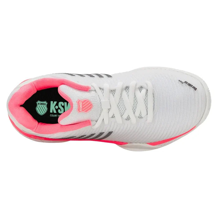 Women's Hypercourt Express 2 D Width Court Shoes White and Neon Pastel Pink