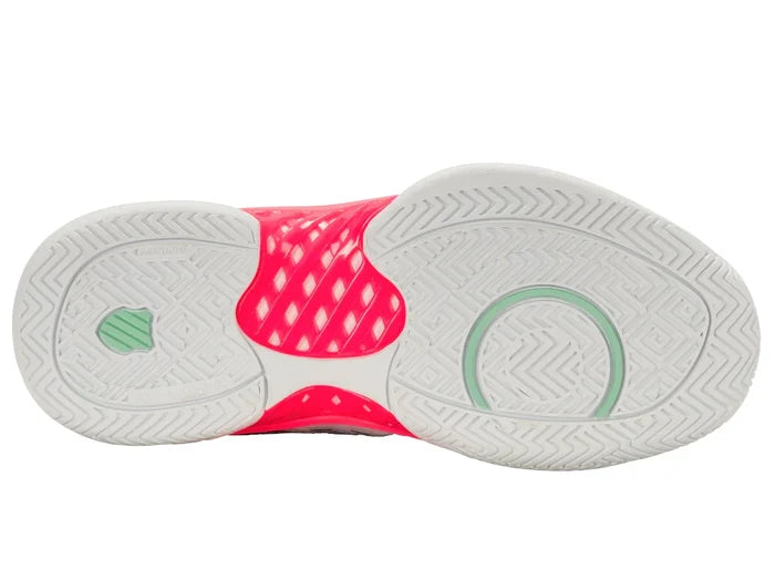 Women's Hypercourt Express 2 D Width Court Shoes White and Neon Pastel Pink